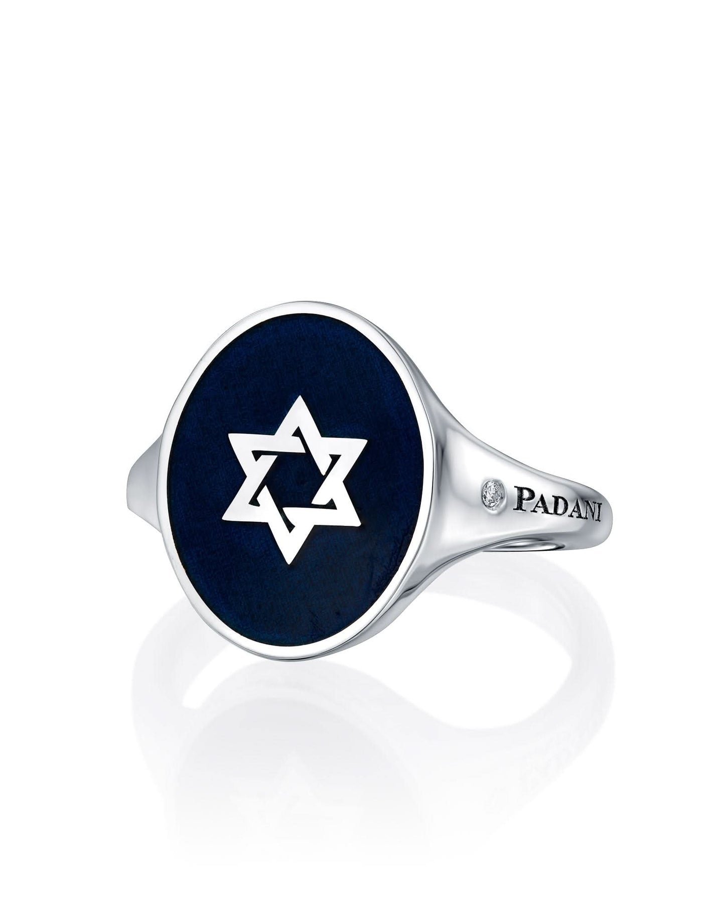 טבעת חותם מגן דוד אמייל כחול - L