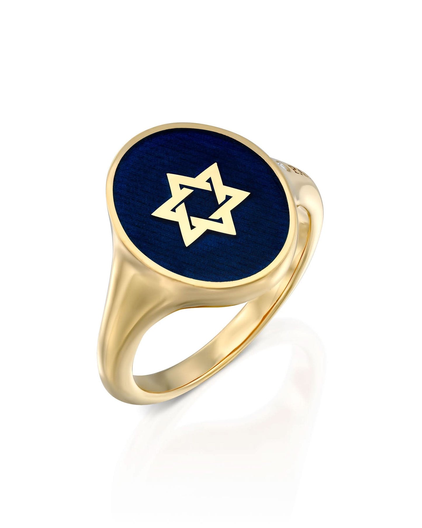 טבעת חותם מגן דוד אמייל כחול - L