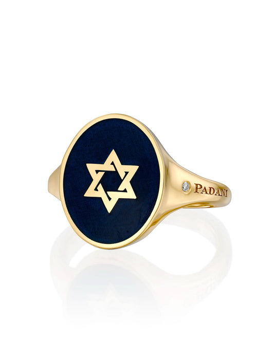 טבעת חותם מגן דוד אמייל כחול - L