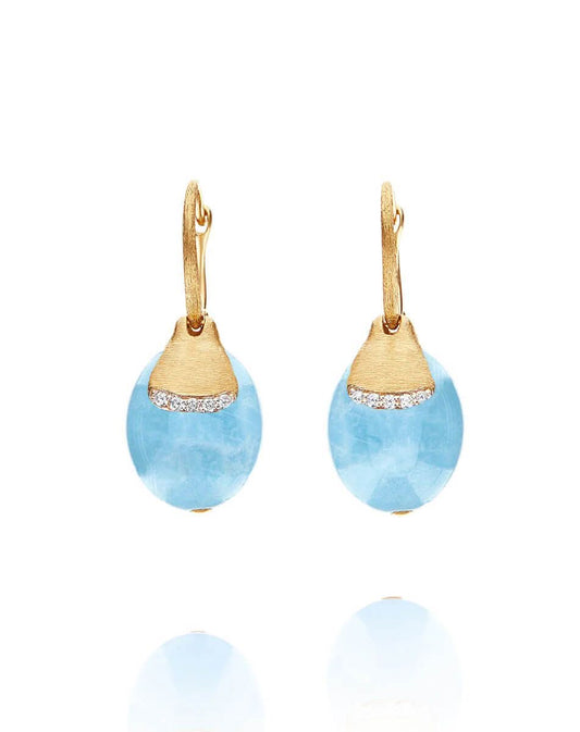 Drop earrings with diamonds and aquamarine stones - LARGE