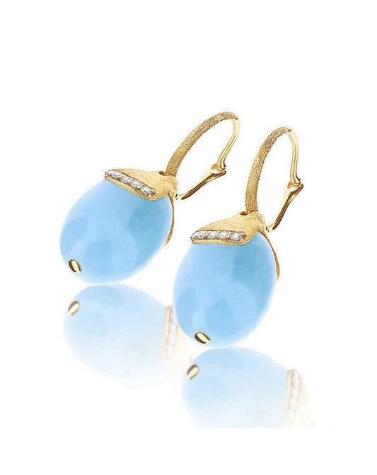 Drop earrings with diamonds and aquamarine stones - LARGE