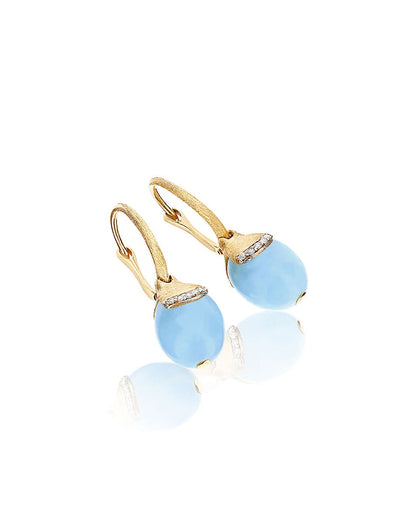 Yellow Gold Drop Earrings with Aquamarine and Diamond Accents - SMALL