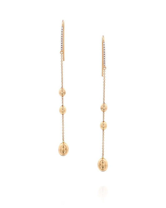 Rose Gold Drop Earrings with Beads and Diamond-Accented Chains