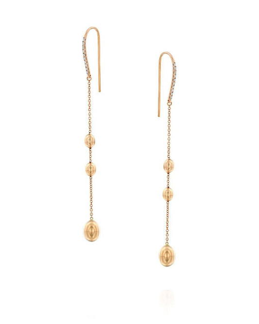 Rose Gold Drop Earrings with Beads and Diamond-Accented Chains