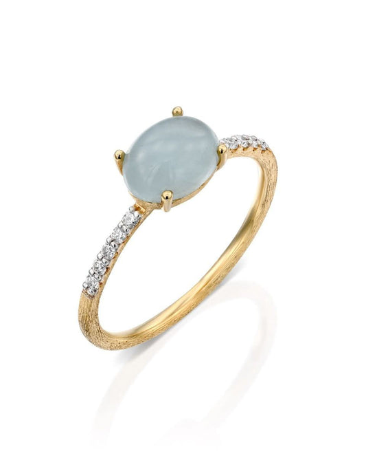 Yellow Gold Ring with Aquamarine and Diamonds - MEDIUM