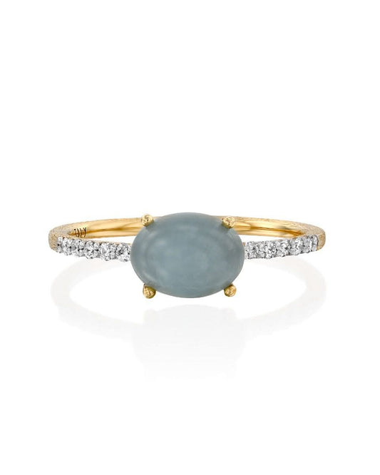 Yellow Gold Ring with Aquamarine and Diamonds - MEDIUM