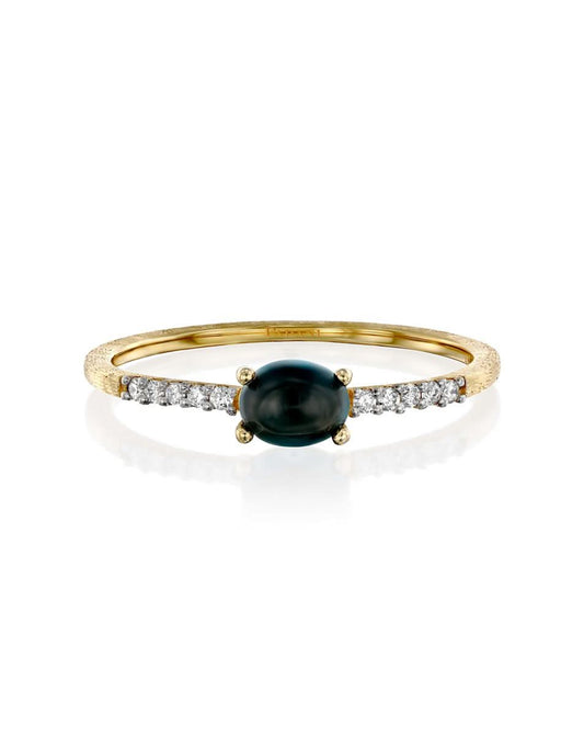 Yellow Gold Ring with Blue Topaz and Diamonds -  SMALL