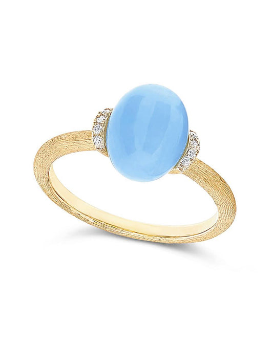 Yellow Gold Ring Featuring a Bold Aquamarine and Diamond Details- SMALL