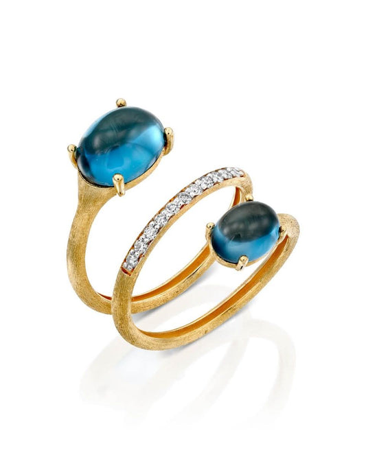 Open Spiral Yellow Gold Ring with Blue Topaz and Diamond Accents