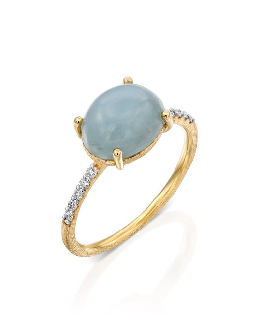 Yellow Gold Ring with Aquamarine and Diamonds - LARGE