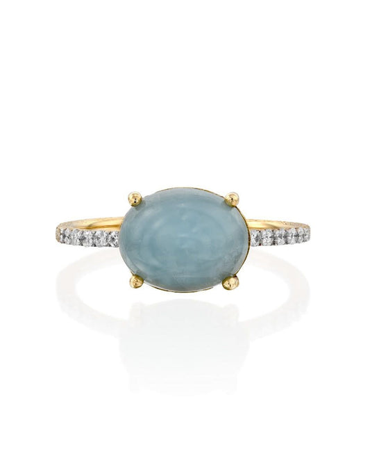 Yellow Gold Ring with Aquamarine and Diamonds - LARGE