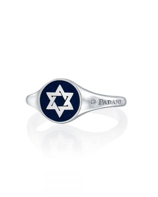 טבעת חותם מגן דוד אמייל כחול - S