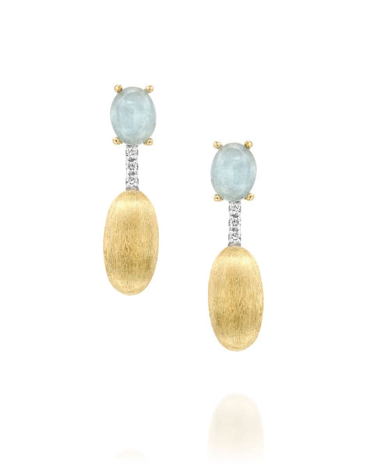 Yellow Gold Drop Earrings with Aquamarine and Diamonds