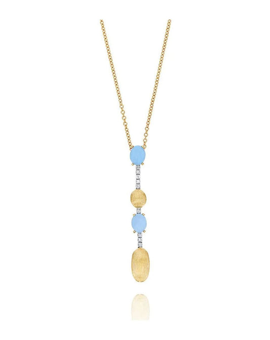 Yellow Gold Pendant Necklace with Aquamarine Stones and Multi-Charm Drops