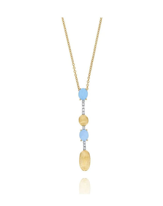 Yellow Gold Pendant Necklace with Aquamarine Stones and Multi-Charm Drops